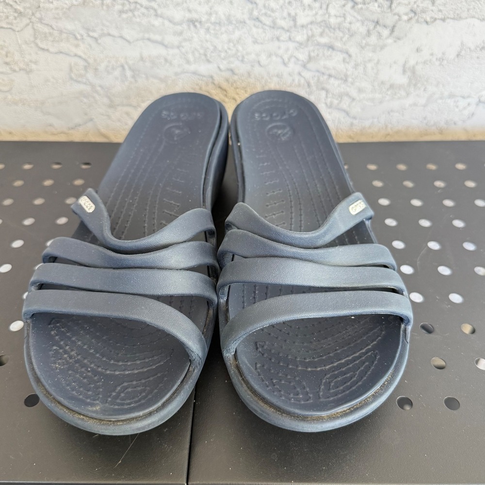 Crocs Rhonda Sandal Womens 10 Navy Blue Slide Flip Flop Wedge Beach Pool‎ Shoe